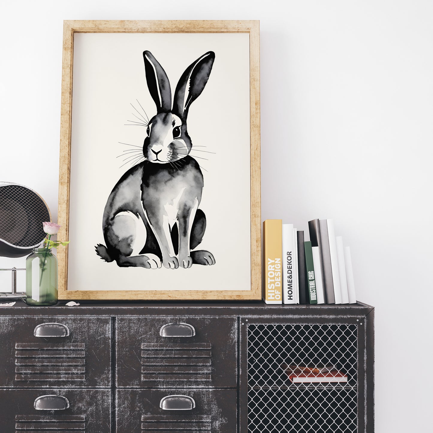 Black & White Bunny Watercolor Poster