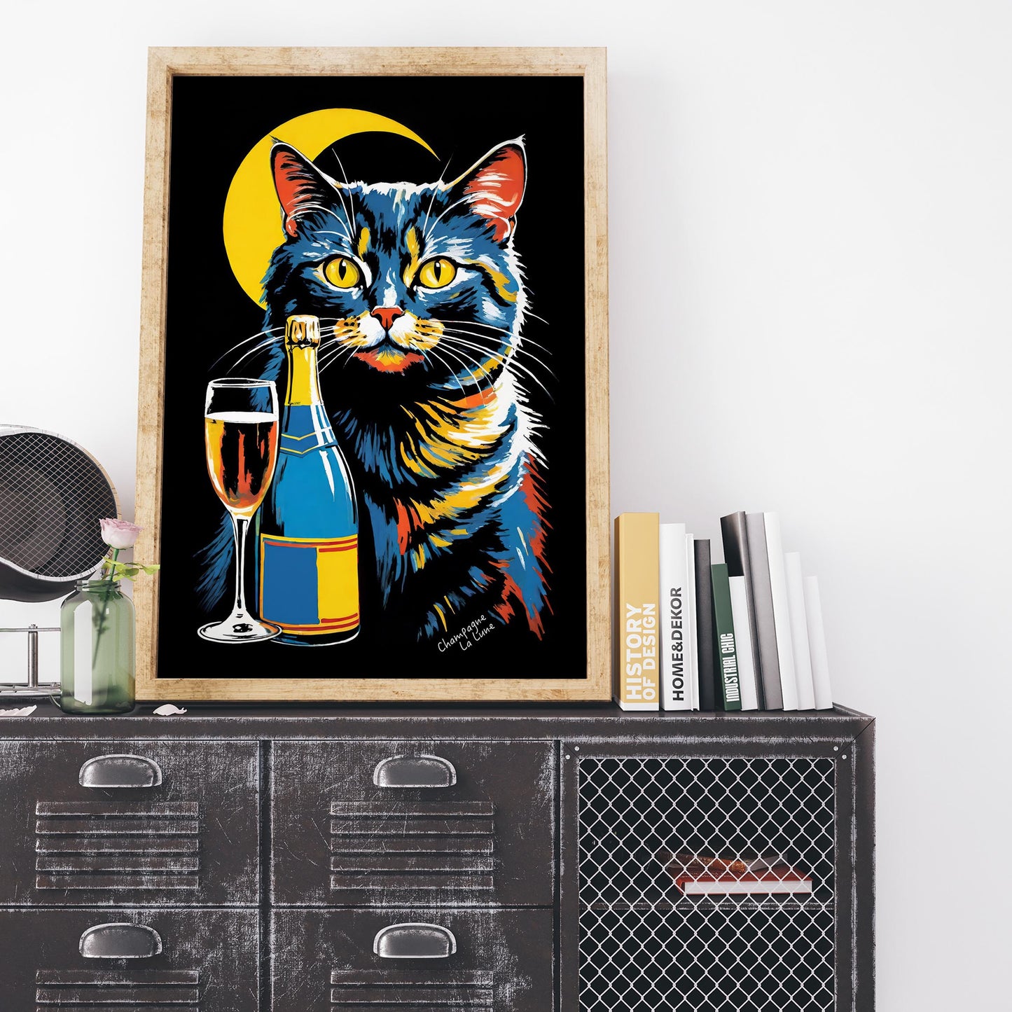Moonlight Wine Retro Cat Poster
