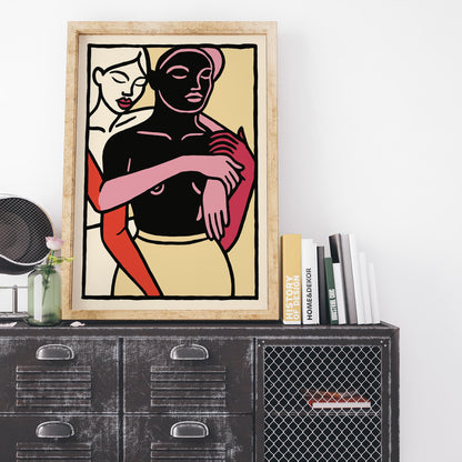 Modern Embrace Poster - Abstract Couple Wall Art Print