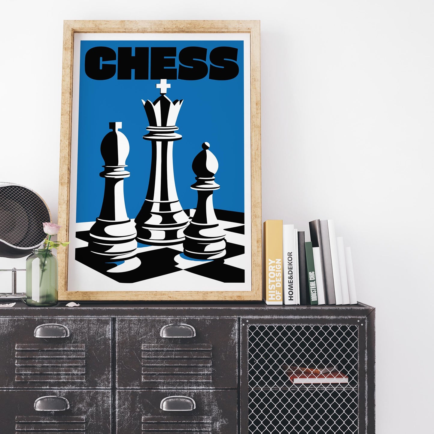 Bold Blue Chess Trio Poster Print