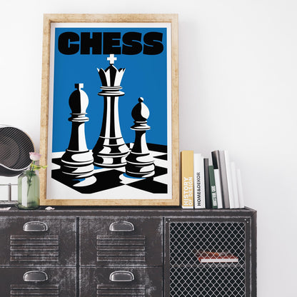 Bold Blue Chess Trio Poster Print