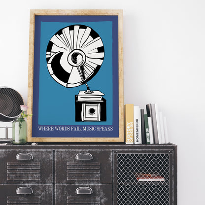 Music Quote Art Print - Gramophone Poster