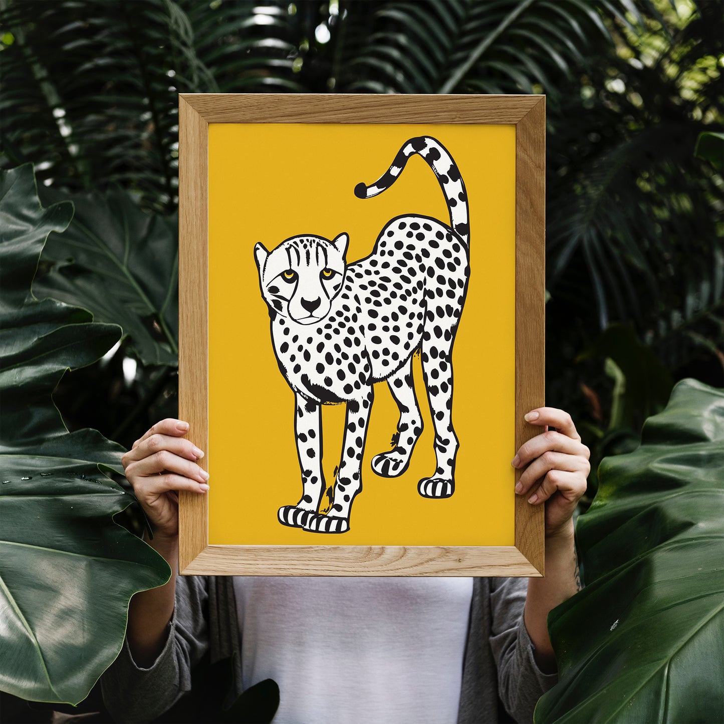 White Jungle Cat Quirky Art Print