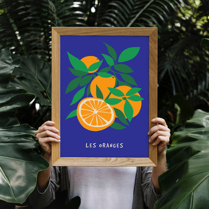 Les Oranges Blue Italian Fruit Poster