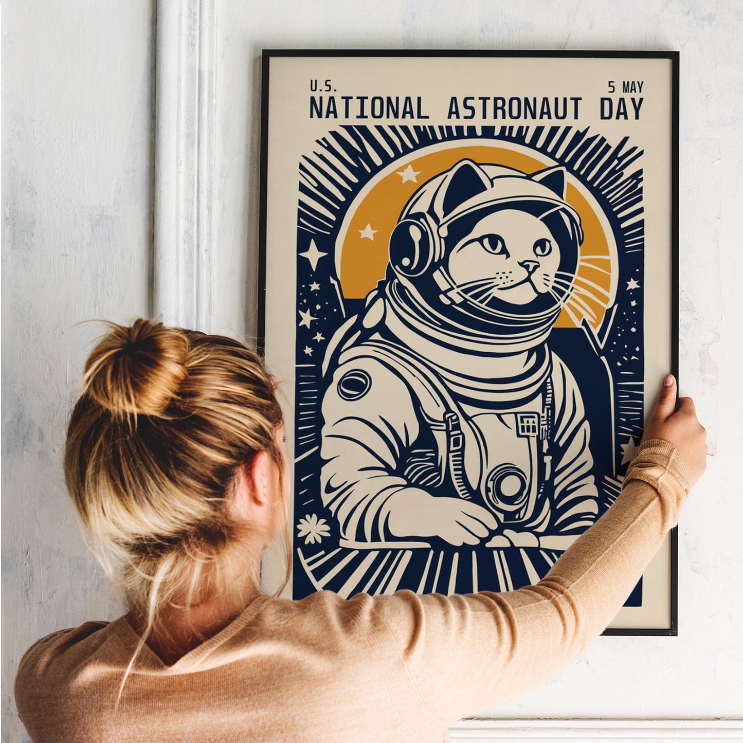 Funny Cat Astronaut Wall Art Kids Room Decor