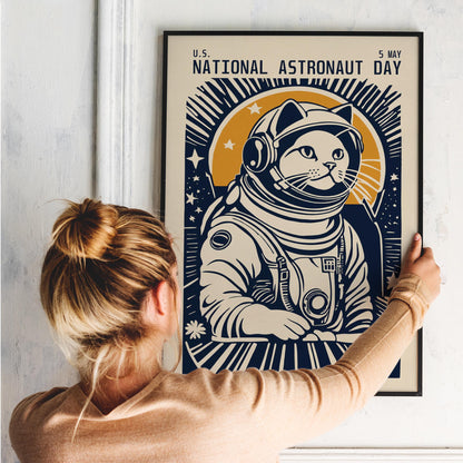 Funny Cat Astronaut Wall Art Kids Room Decor