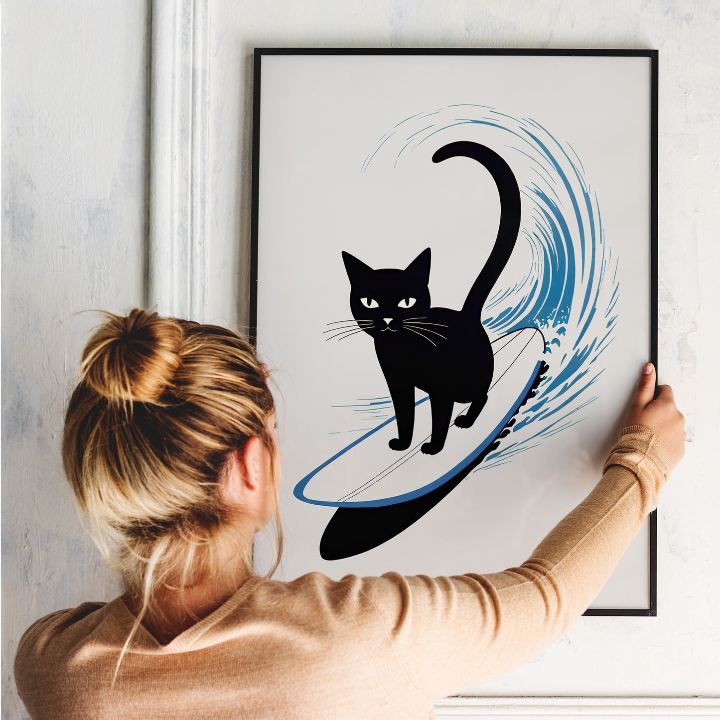 Cute Surfing Cat Art Print