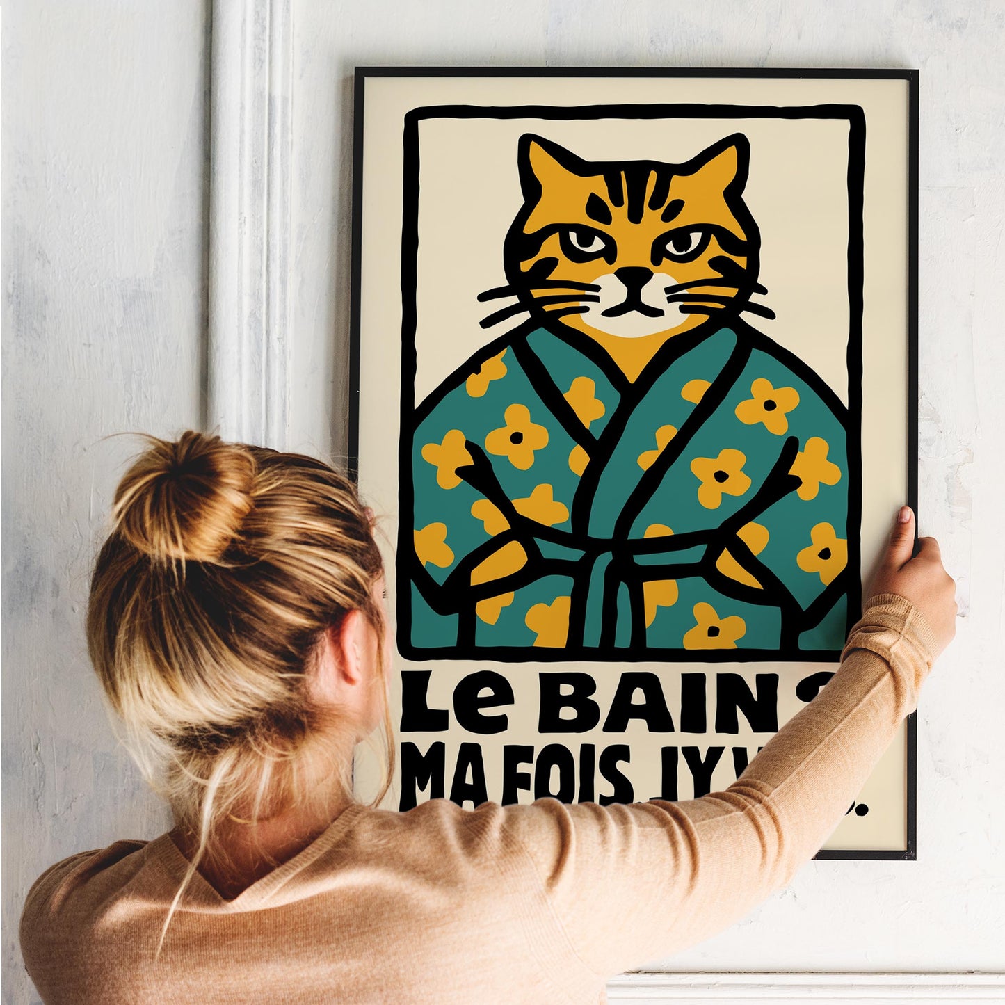 French Bathroom Cat Humor Poster