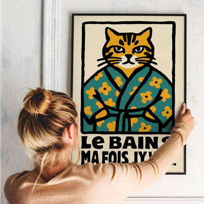 French Bathroom Cat Humor Poster