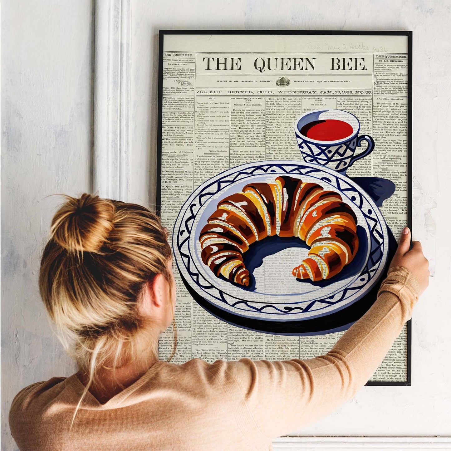 Vintage Croissant Newspaper Kitchen Poster