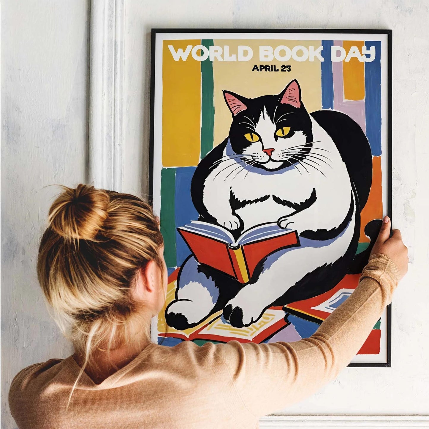 Cat Reading for World Book Day Poster