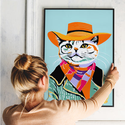 Cowboy Cat Portrait Art Print