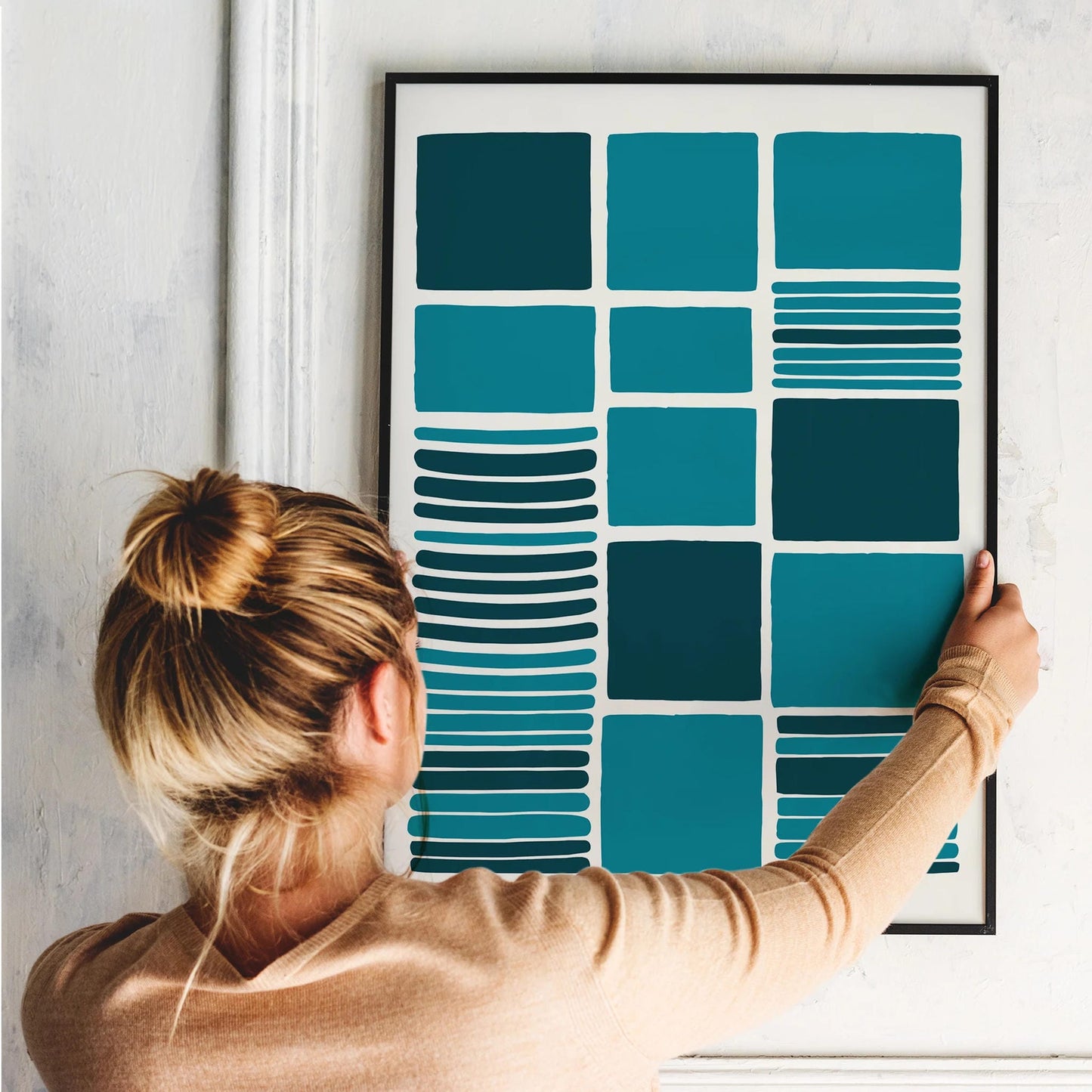 Mid-Century Teal Squares Print