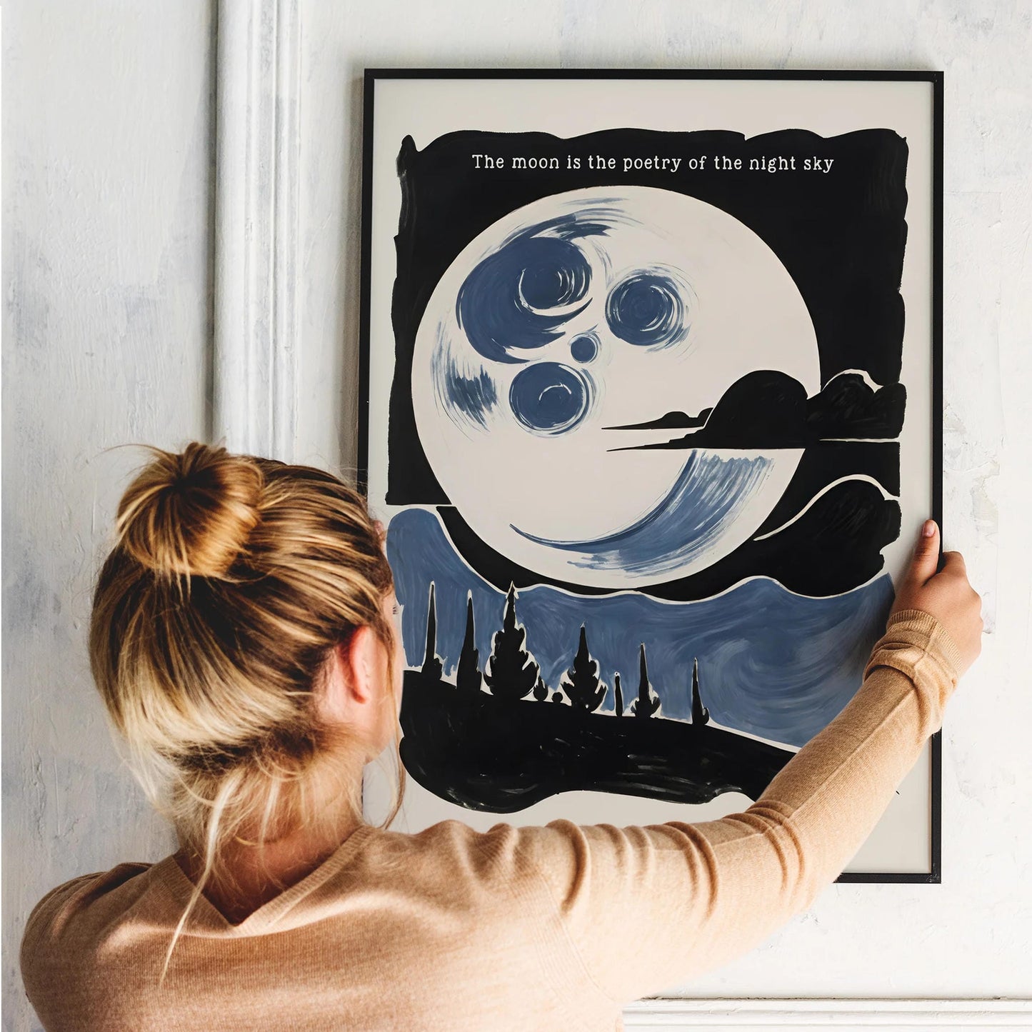 Moon Over Forest Art Poster