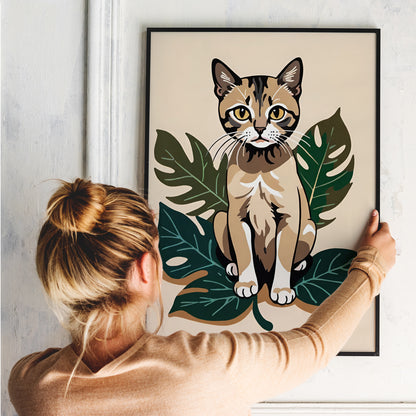 Cat and Leaves Art Print
