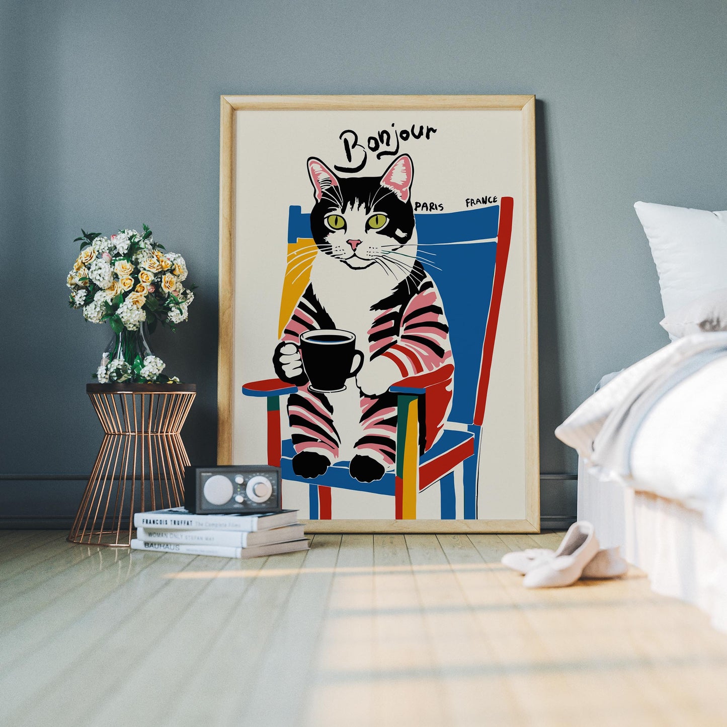 Bonjour Cat Poster Print