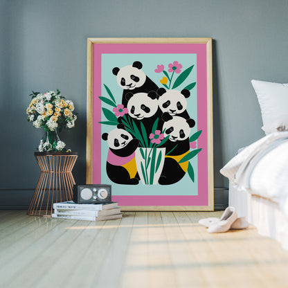 Cute Panda Family Kids Room Art Print