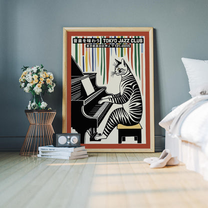 Tokyo Jazz Club Piano Cat Poster Print
