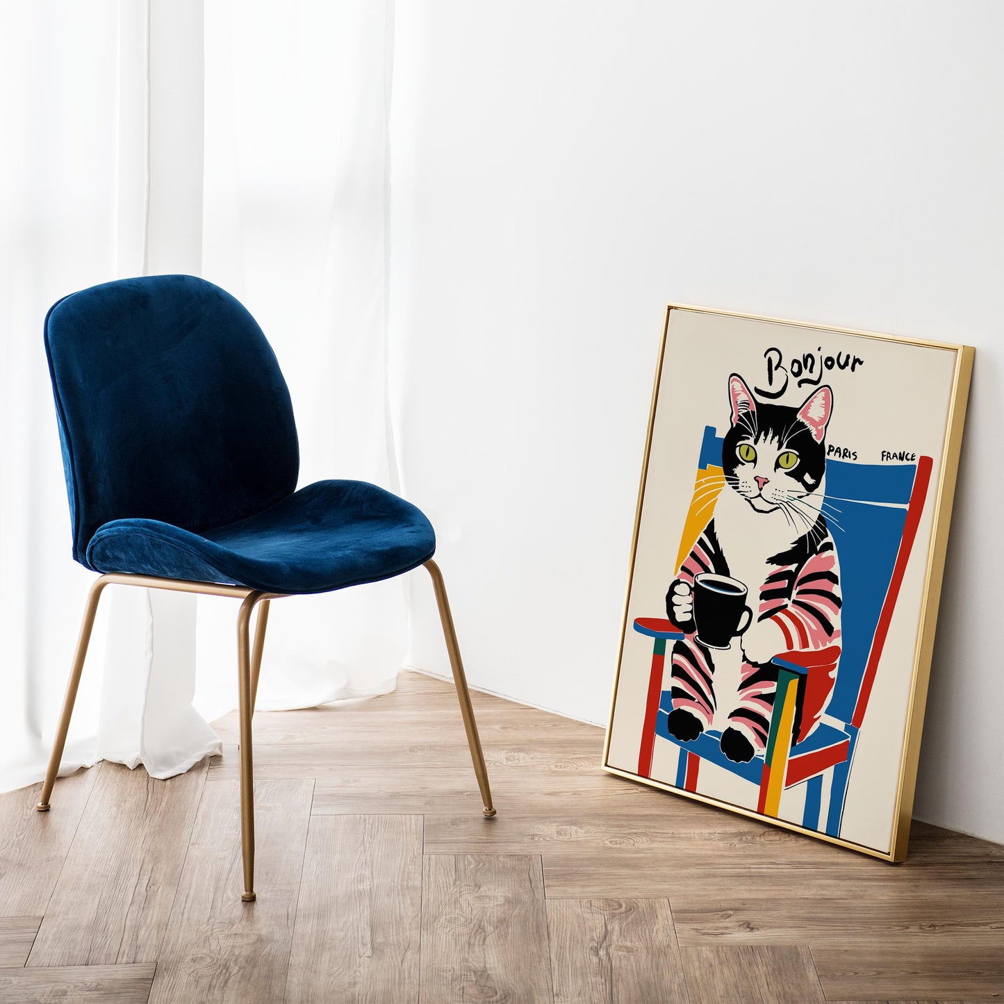 Bonjour Cat Poster Print