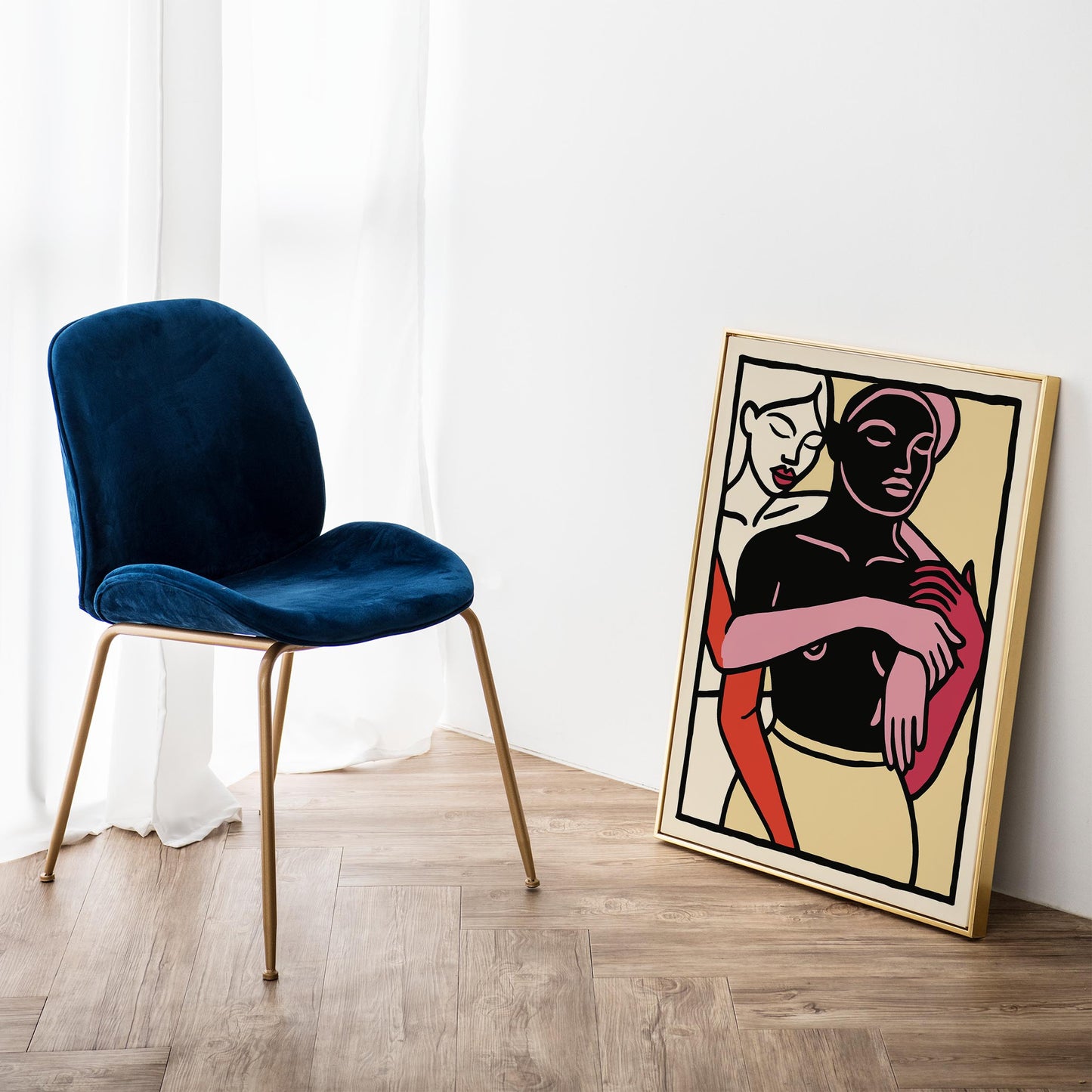 Modern Embrace Poster - Abstract Couple Wall Art Print