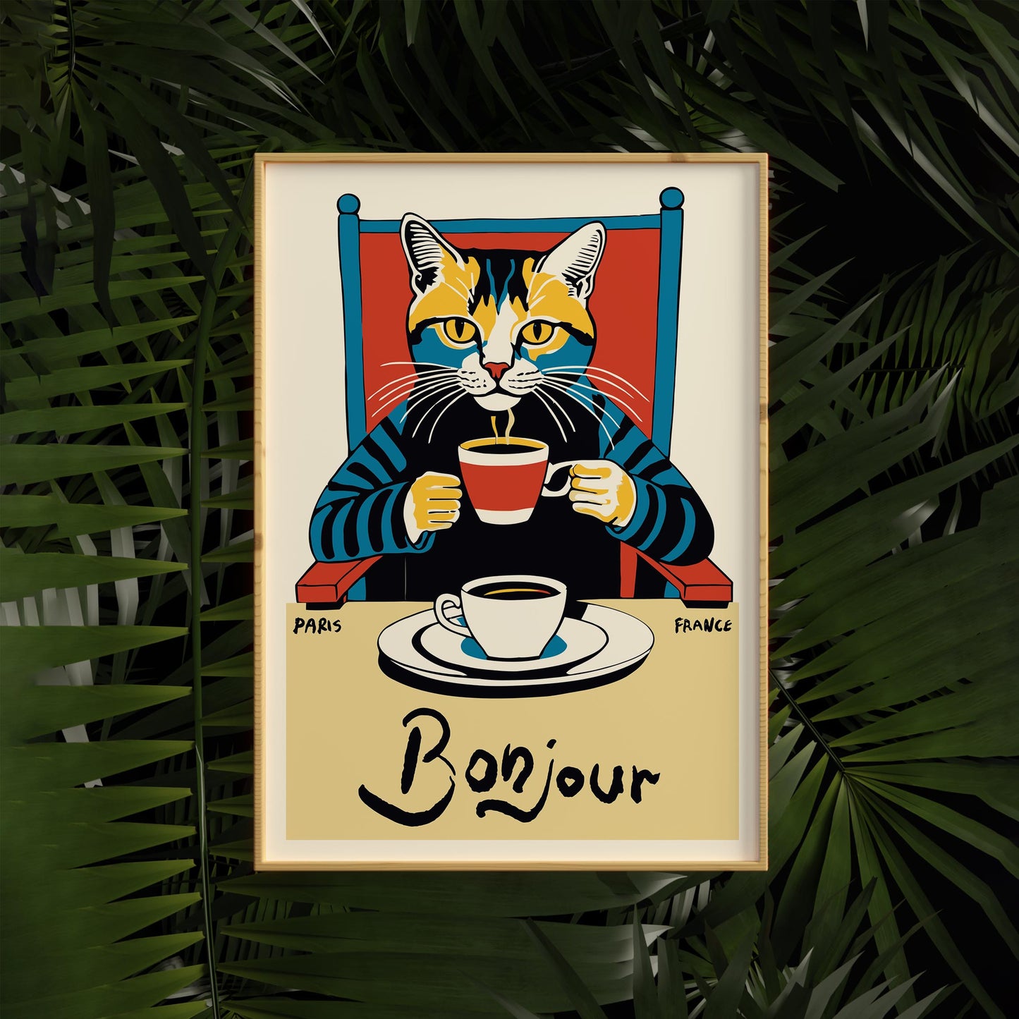 Bonjour Cat Coffee Wall Art Kitchen