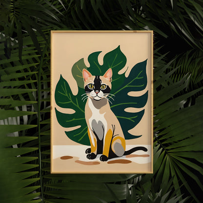 Cat and Leaves Art Print