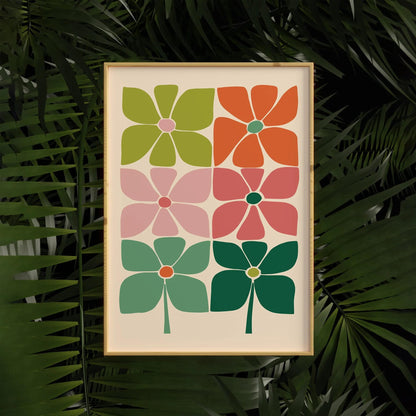 Retro Colorful 60s Flowers Poster