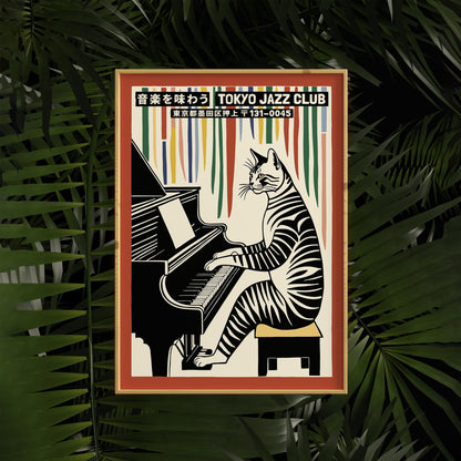 Tokyo Jazz Club Piano Cat Poster Print