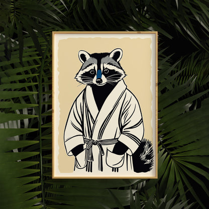 Raccoon Bathrobe Wall Art Print