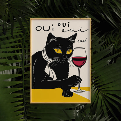 Oui French Wine Cat Poster