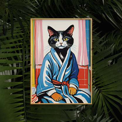 Bathrobe Cat Wall Poster