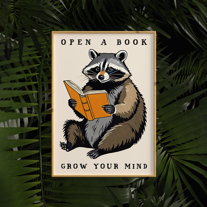 Open A Book Raccoon Reading Wall Art Print