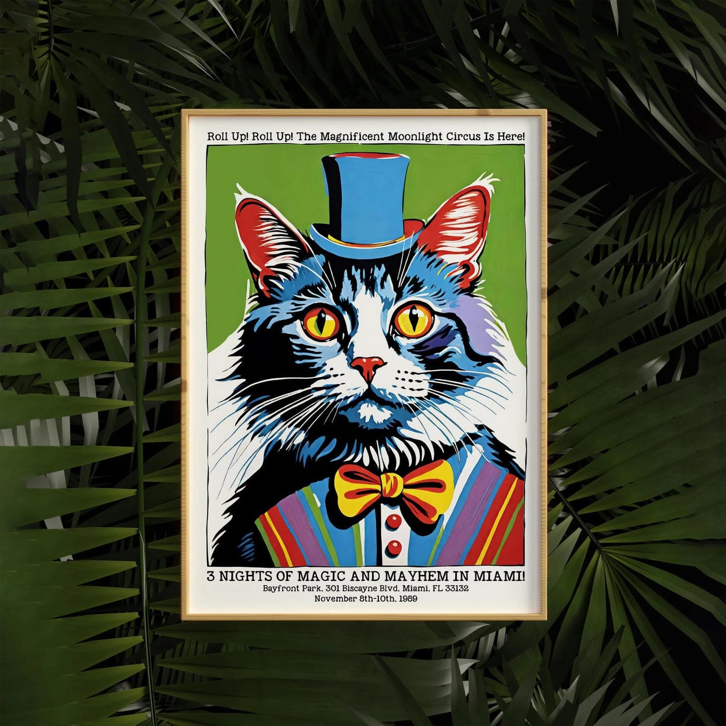 Miami 1989 Circus Cat Poster Moonlight Carnival Print