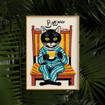 Bonjour Cat Coffee Print Kitchen