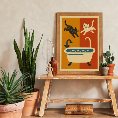 Playful Cats Bath Poster