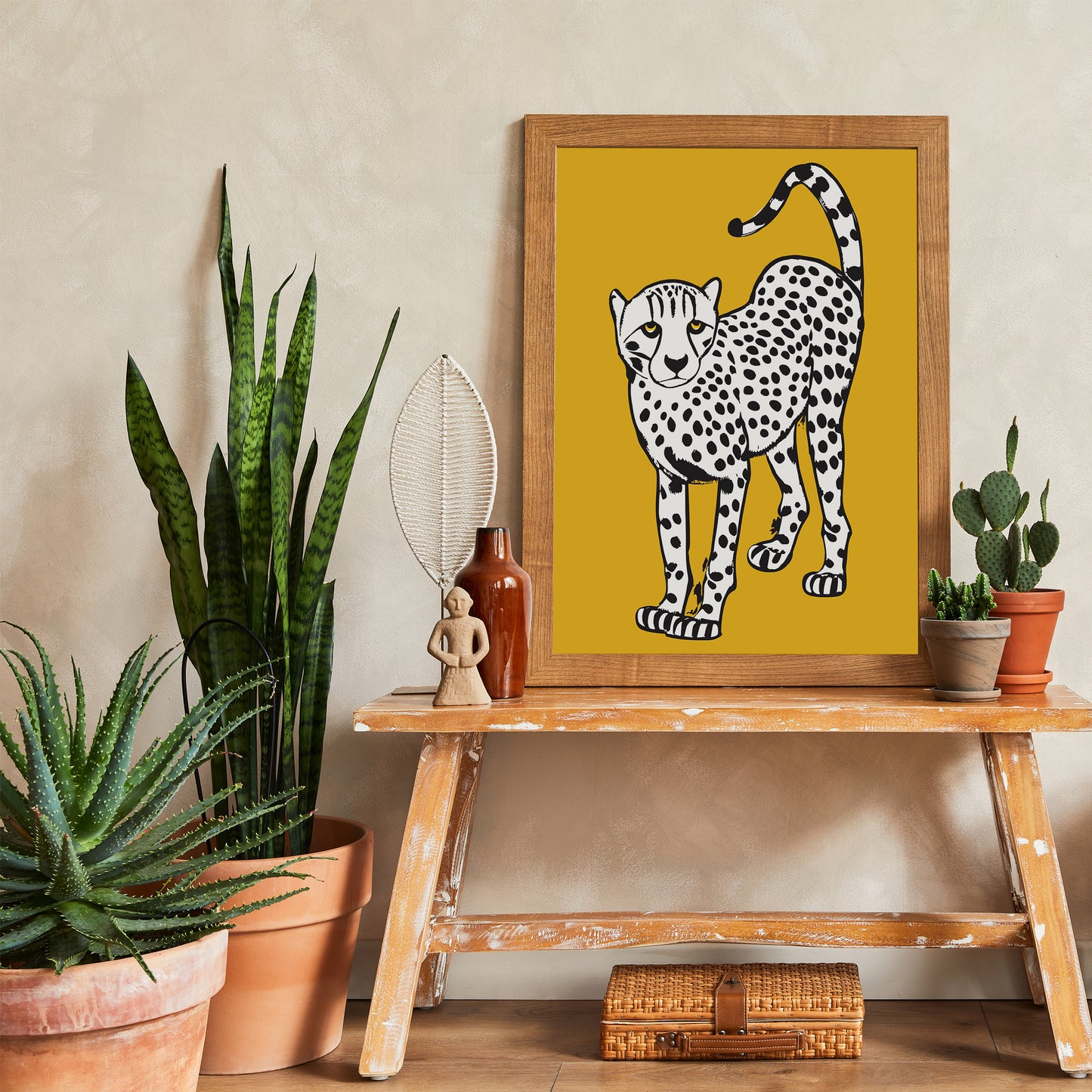 White Jungle Cat Quirky Art Print