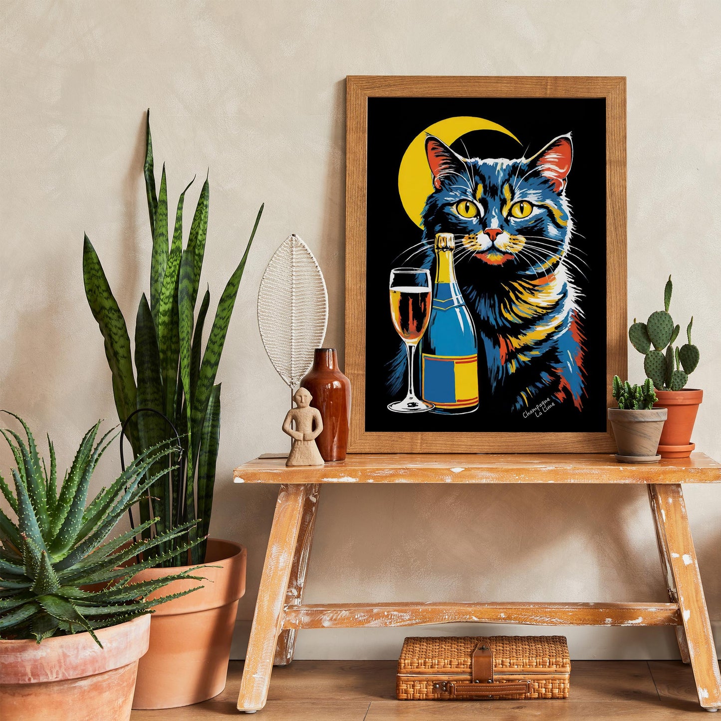 Moonlit Cat Champagne Poster