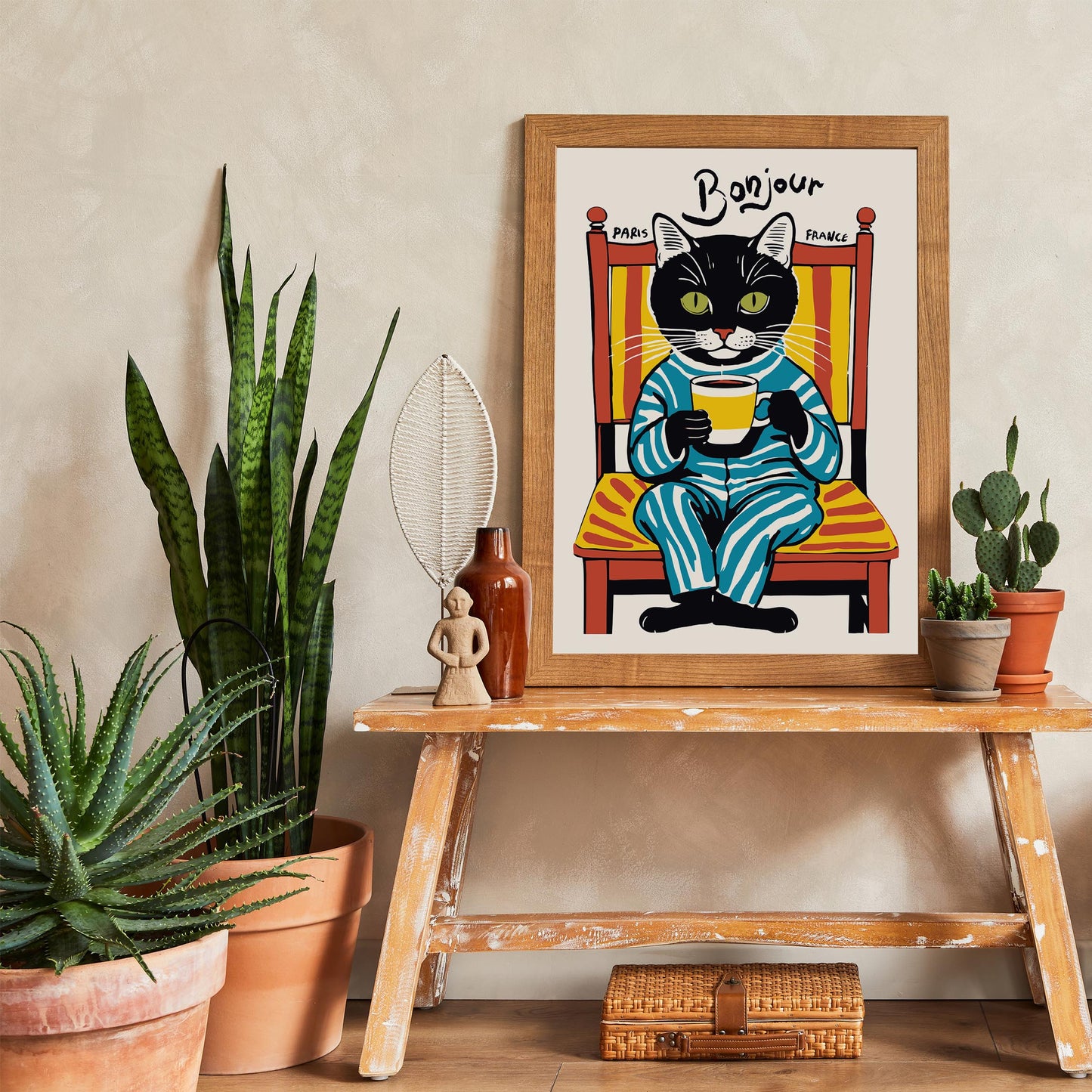 Bonjour Cat Coffee Print Kitchen