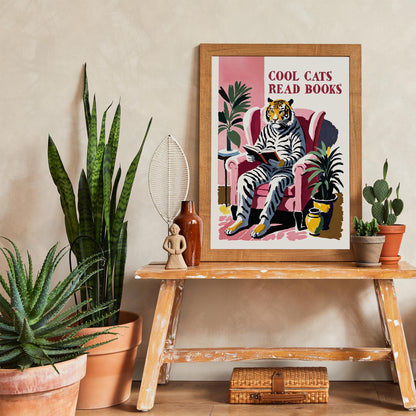 Cool Cats Read Books Tiger Art Print