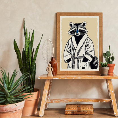 Raccoon Bathrobe Wall Art Print
