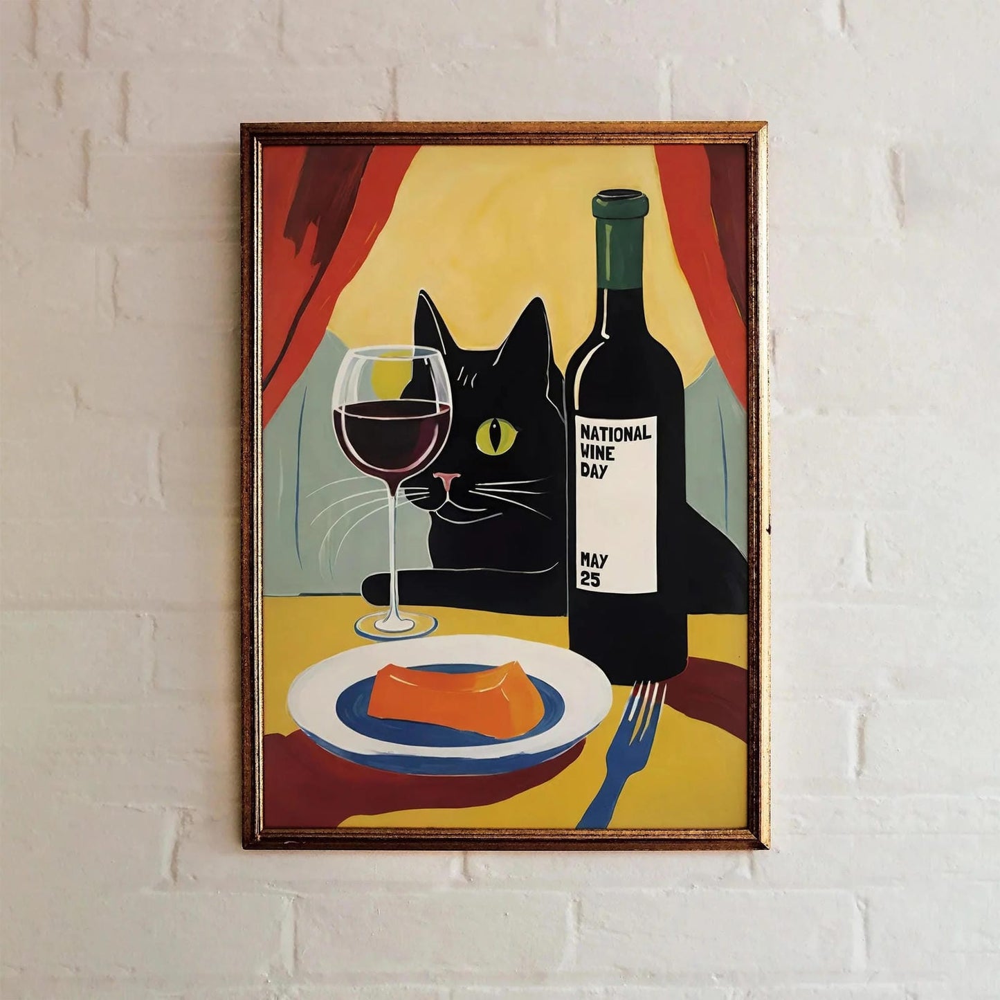 National Wine Day Black Cat Poster