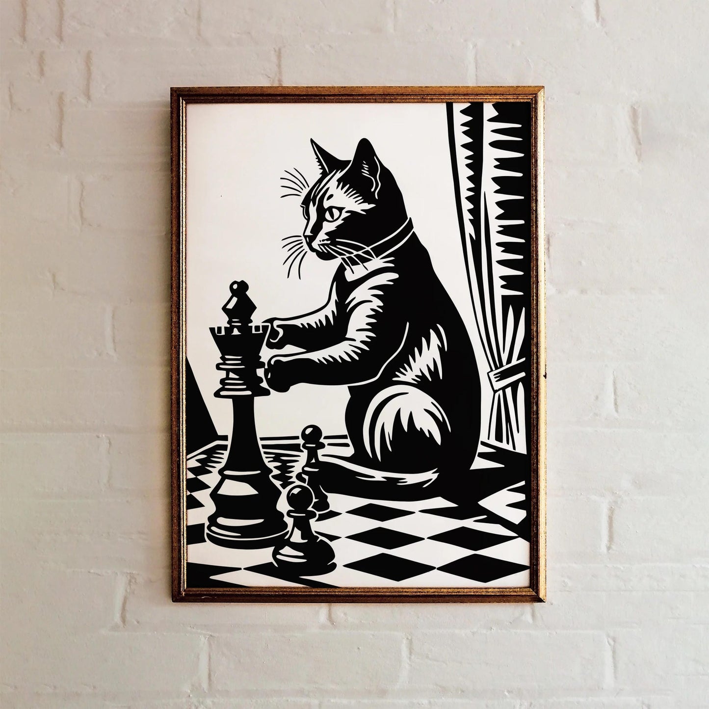 Vintage Chess Cat Wall Art