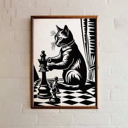 Vintage Chess Cat Wall Art