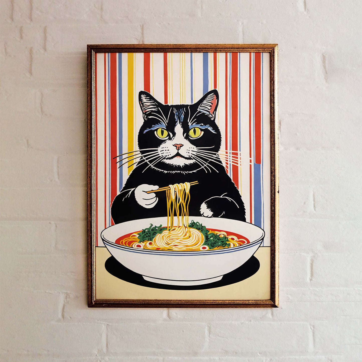Cat Eats Ramen Poster Print