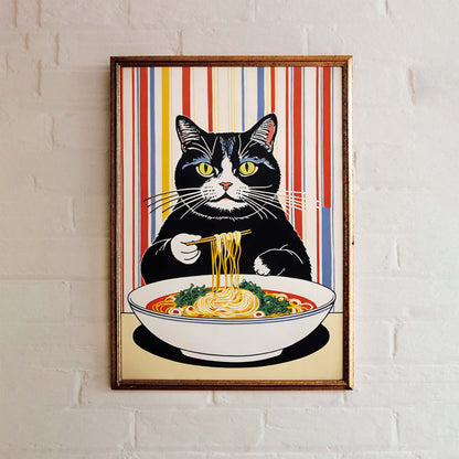 Cat Eats Ramen Poster Print