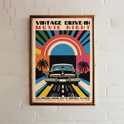 Vintage Drive-In Movie Night Art