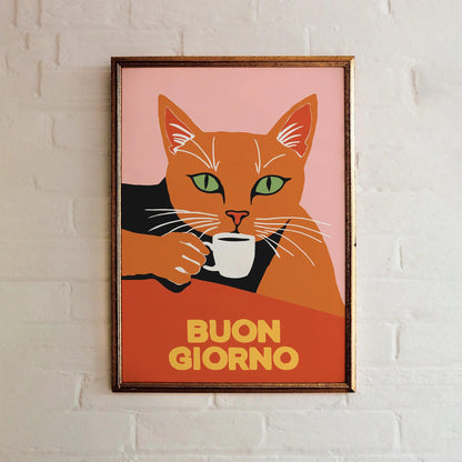 Buon Giorno Coffee Cat Poster
