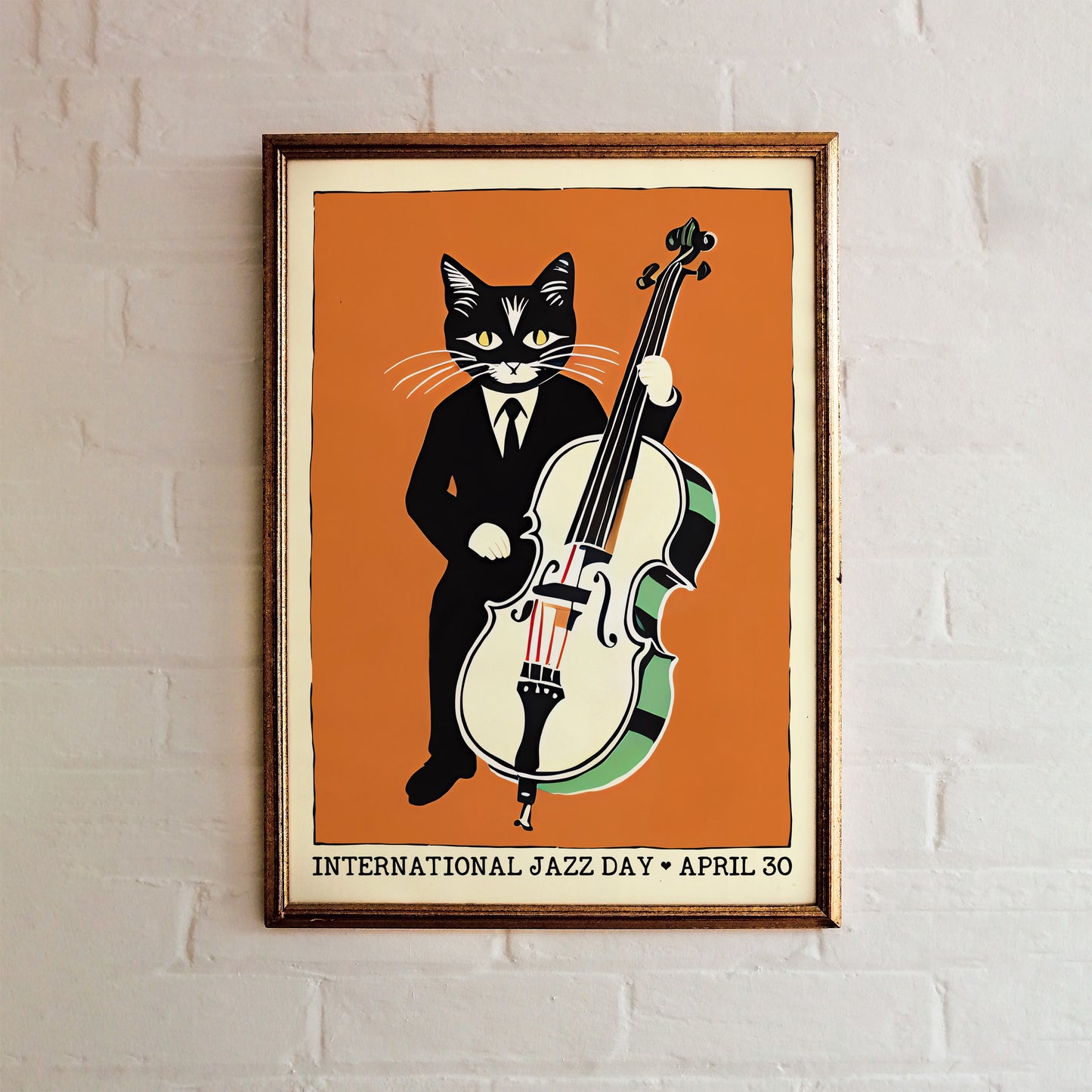 International Jazz Day Cat Bass Player Poster