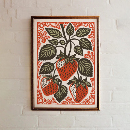 Rustic Strawberries Vintage Kitchen Art Print