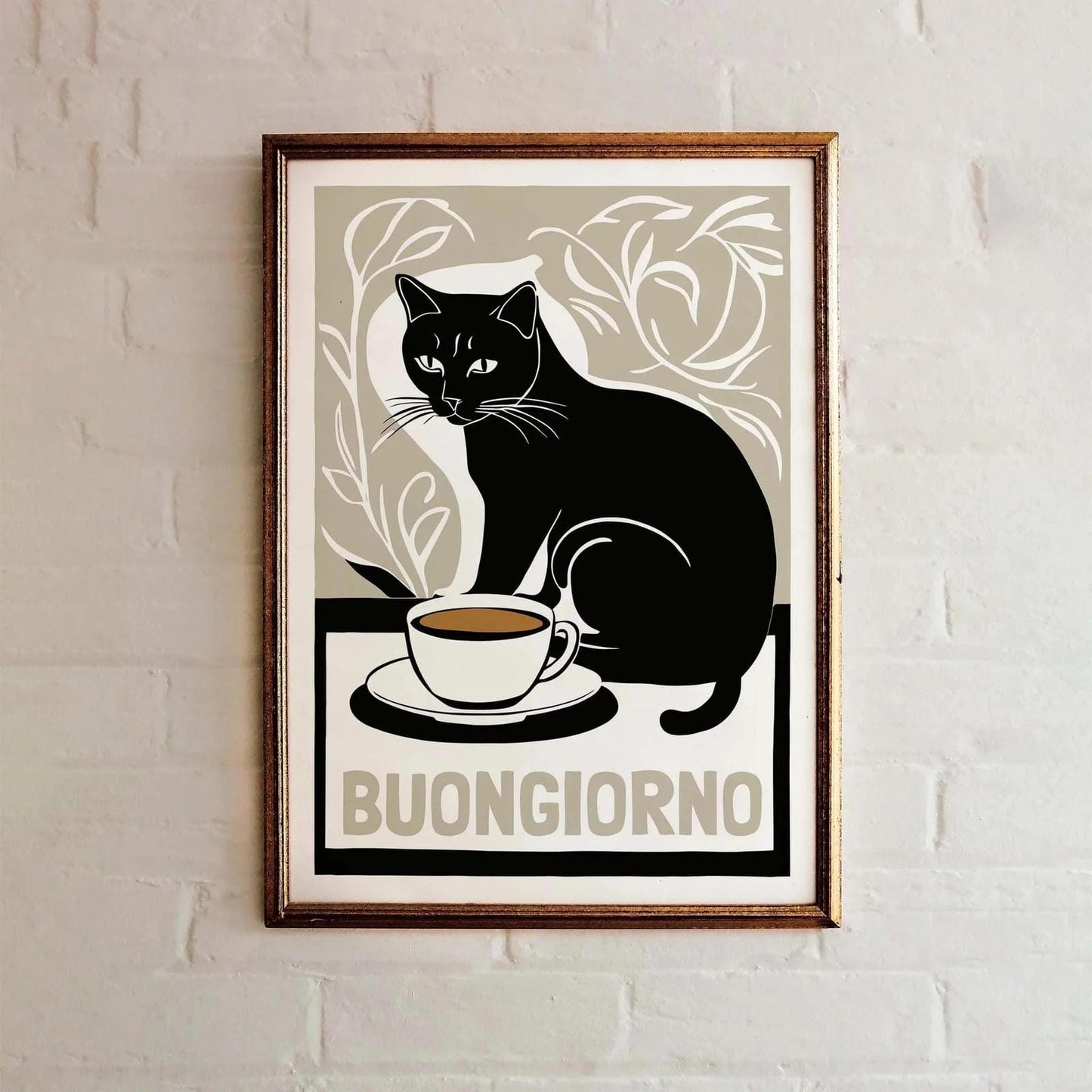 Buongiorno Cat Coffee Poster Print